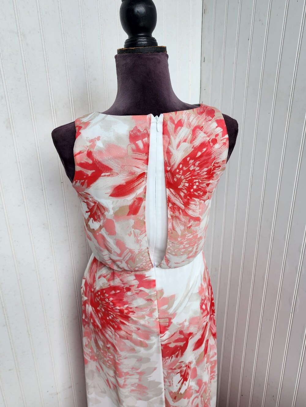 WHBM Sleeveless Floral High-Low Maxi Dress White Pink Sleveless Chiffon Size 00 - Picture 7 of 14
